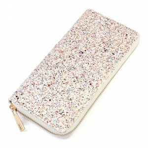 WHITE GLITTERS ZIPPER WALLET
